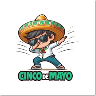 Dabbing BOY Cinco De Mayo Let's Fiesta Mexican Party Posters and Art